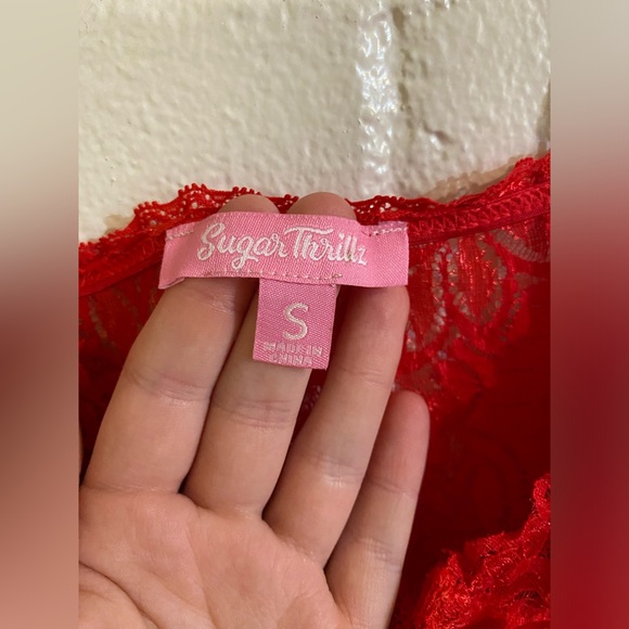 Dolls Kill Sugar Thrillz “Spoiled But Not Rotten” red goth lace lingerie teddy - Picture 7 of 13